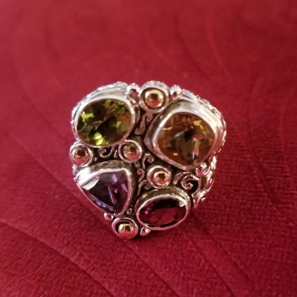MULTI GEMSTONE COCKTAIL GOLD ACCENTS RING - Picture 5 of 5